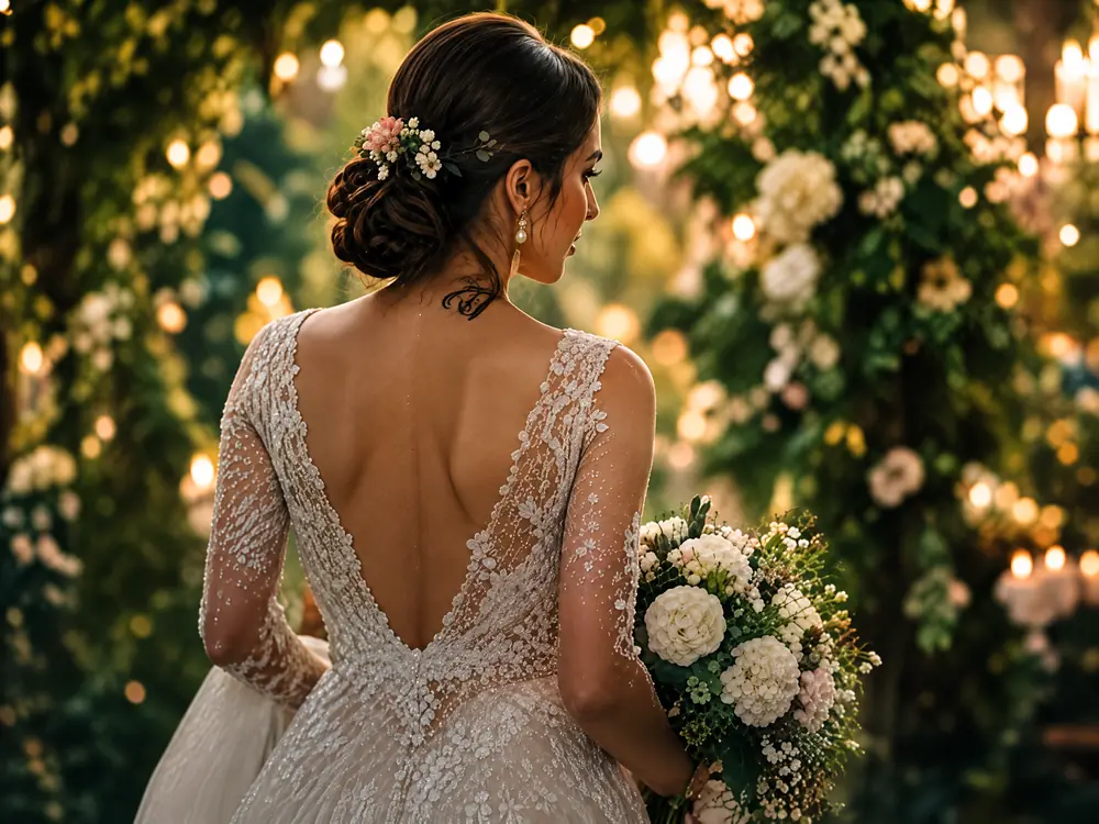 Novia con ramo de rosas blancas en una boda organizada por Cattleya Eventos en Bogotá
